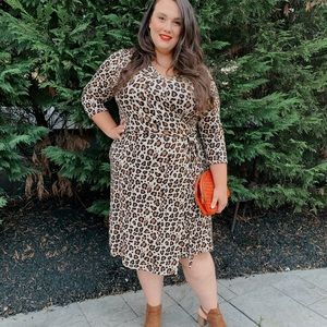 Ava & Viv Long Sleeve leopard Print Wrap Dress